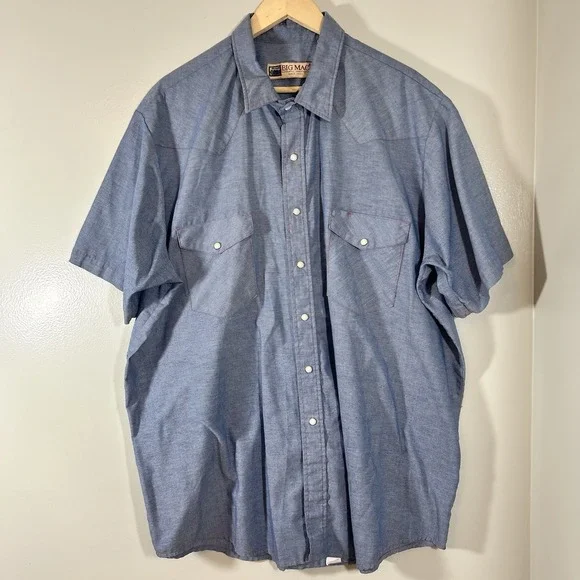 Vintage 90's Big Mac Blue Shirt Chambray Work Wear Pearl Snap Size 2XL Big USA - Picture 2 of 15